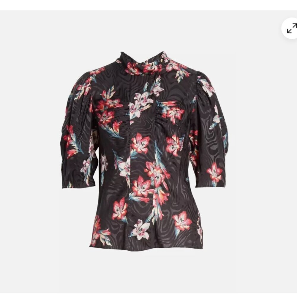 Rebecca Taylor Noha Floral Blouse Top Long Sleeve Silk